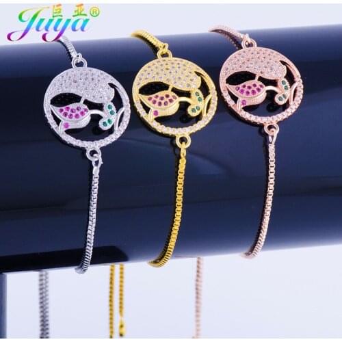 Colorful Zircon Paved Round Rose Flower Connector Charm With Gold Chains Women Fashion Charm Bracelets Christmas Gift Bracelets