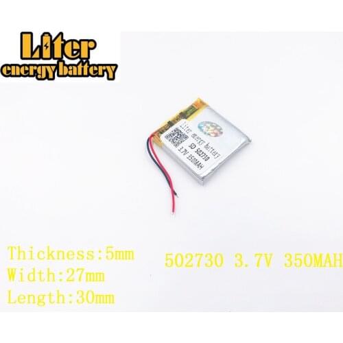 Liter energy battery 3.7V 350mAh 502730 plug Lithium Polymer Li-Po Rechargeable Battery For MP3 MP4 MP5 Lithium polymer battery