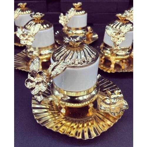 Gold Color Cups White Silver Rose elegant trend 12 piece 6 personality Coffee Cup Pad Turkish Greek Coffee Sets Espresso cups