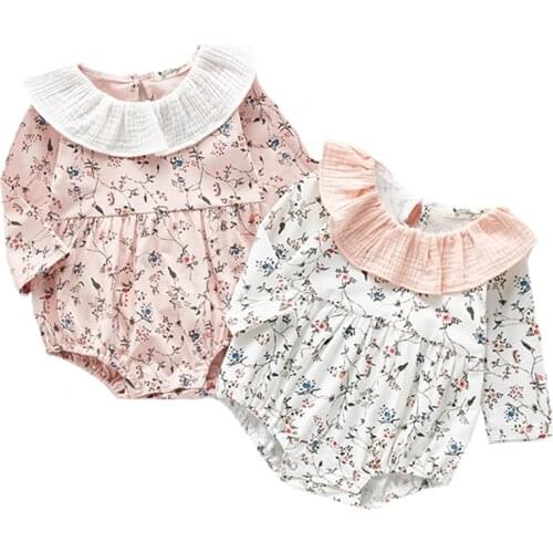 Cute Baby Girls Bodysuit Long Sleeve floral Girl Little Flower Baby Collar One Piece Creeper Newborn Baby Girl Newborn Clothes