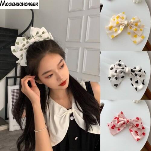 Fashion Heart Printed Bow Barrettes Chiffon Hairpins For Women GirlFresh HairClips Korea Style Side Clips Hair Ties Accessories