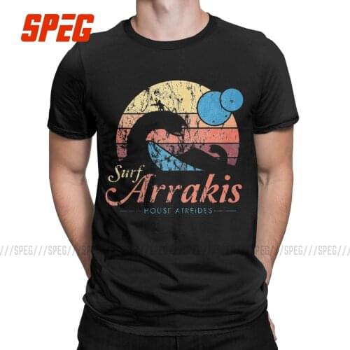 Visit Arrakis Vintage Distressed Surf Dune Sci Fi T Shirt for Men Pure Cotton Fashion Male T-Shirt O Neck Tee Shirt Short Sleeve