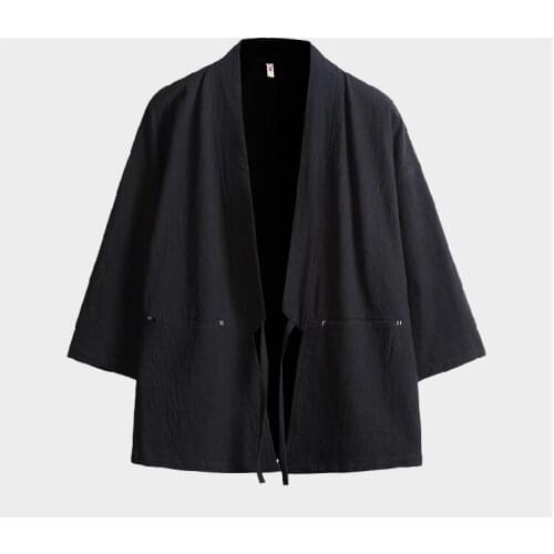 Men Japan Style Cotton Cardigan Shirt Jacket Male Streetwear Fashion Hip Hop Casual Coat Loose Kimono Jacket Size M-5XL