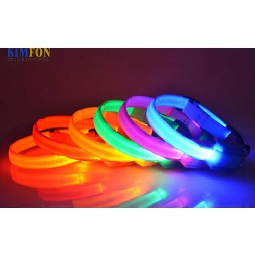 100Pcs/Lot Pet Dog Lights Flash Night Safety Nylon Collar Adjustable LED Collar Width 1.3cm