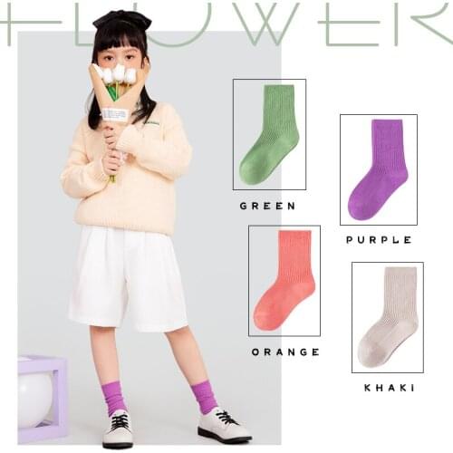 5 Pair/Lot Children Strip Pure Color Mid Socks Hip Hop Street Dance Pattern for Winter Baby Girls Socks