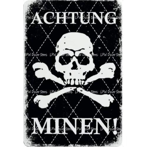 Novelty Metal Sign Plaque Art German Mine Attention Warning Retro Decorative Sign Tin Sign Wall Plaque Tin Signs for Home Yard