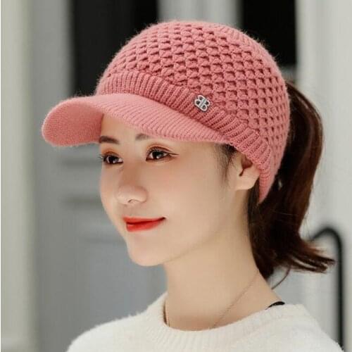 SILOQIN Novelty Empty Top Baseball Caps Winter Womens Knitted Woolen Hat Snapback Cap Thick Warm Solid Casual Women Winter Hats