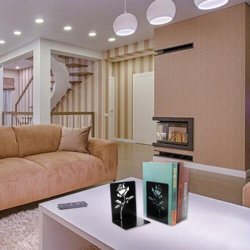 Hollow-out Rose Book Ends Metal Book Ends for Home Office Book Shelf Holder Home Decorative Book Stoppers Book Holder