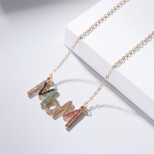 Simple Light Golden Chain Letter MON Bling Starry Multicolor Crystal Pendant Alloy Necklace For Women Fashion Chain On Neck
