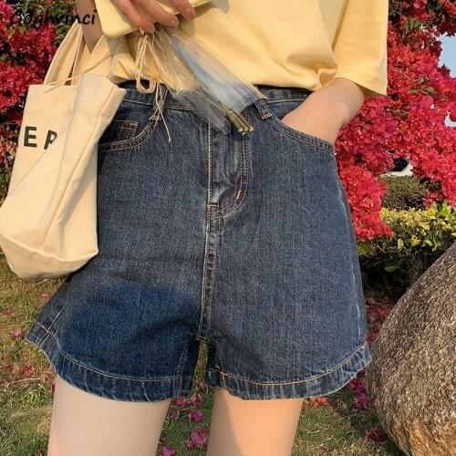 Simple Denim Shorts Women All-match Blue Retro Classic Loose Solid Students Daily Trendy Ulzzang High Quality Summer Leisure New