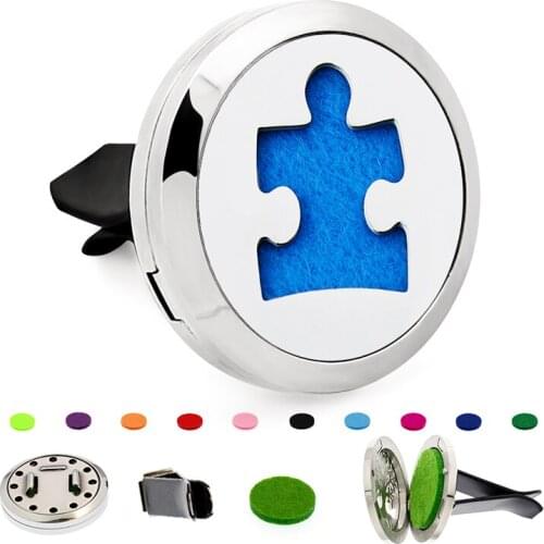 Autism stainless steel 30mm essential oil Diffuser locket car removable vent clips Magnetic crystal car freshener 10pads as gift