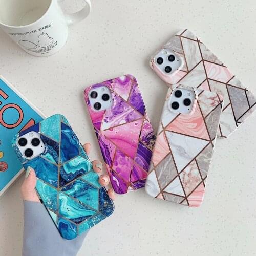 GIMFUN Luxury Plating Geometric Marble Phone Case for iPhone 12 11 Pro X Xr XS Max 7 8plus Case Soft Tpu Square Stripe Cover