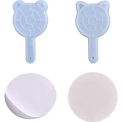 Handheld Cute Cats/Bear Ears Cosmetic Mirrors Crystal Epoxy Resin Mold Silicone Mould DIY Crafts Decorations Tool