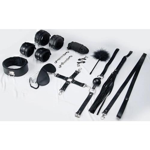 Sexy Leather BDSM Kits Plush Sex Bondage Set Handcuffs Sex Games Whip Gag Nipple Clamps Sex Toys For Couples Exotic Accessories