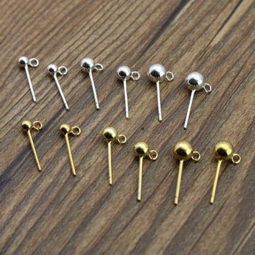 4Pcs/lot 925 Sterling Silver Fine Jewellery Findings Earring Ear Pin Ball Beads Head Earring for Jewelry Making Size 3 4 5 mm