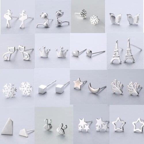 Prevent Allergy 925 Sterling Silver Cat Star Stud Earrings For Women Kids pendientes oorbellen
