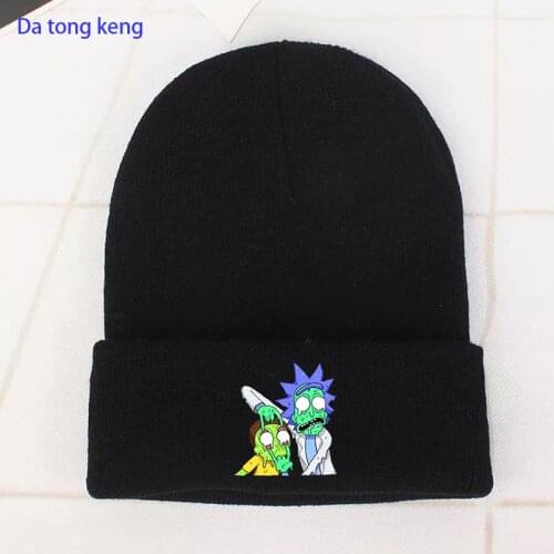 Anime Rick Cotton Casual Beanies for Men Women Knitted Winter Hat Solid Hip-hop Skullies Bonnet Unisex Cap