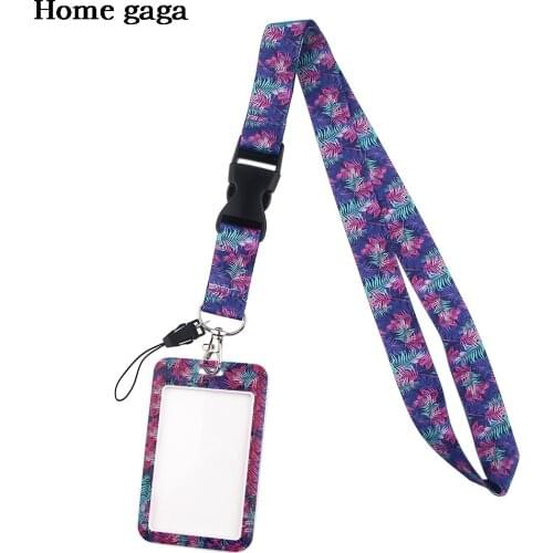 DB487 Purple Leaves Women Lanyard For Key ID Card Pass Gym USB Badge Holder DIY Hanging Rope Tags Ribbon Neck Lanyard Strap