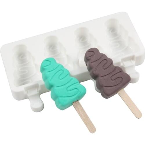 Silicone Ice Cream Mold Cube Maker 4 Holes Popsicle Molds Pastry Ball Candy Bar Christmas Tree Mould Gemstone Chocolate Kitchen