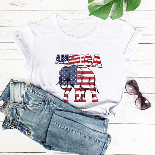 Elephant American Flag 100%Cotton Women Tshirt Unisex July 4th Summer Casual Short Sleeve Top 4th Of July Shirt Holiday Tee