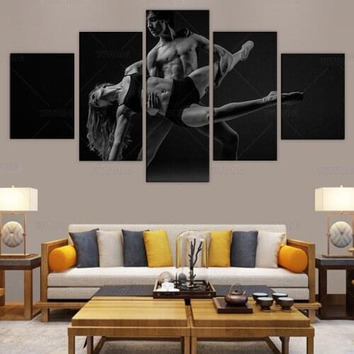 Modern Wall Art Pictures Home Decor Posters 5 Panels Fitness Dancing muscle Sports Living Room HD Printed Painting Frame