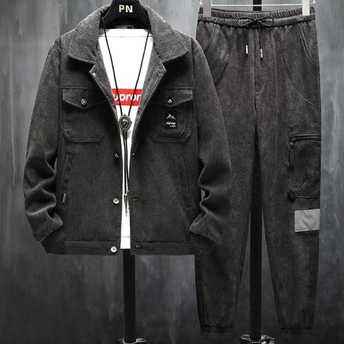 Spring Autumn New Mens Corduroy Jacket Pants Suits Male Bomber Jacket Casual Worker Outwear Coat Winter 2 Piece Tracksuit Set