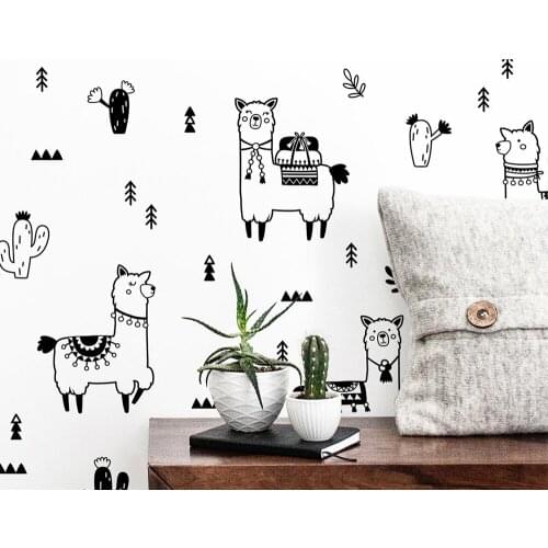 Lovely Grass mud horse Wall Sticker Vinyl Waterproof Wall Art Decal For Baby Kids Rooms Decor Kids Room Stickers Wallpaper