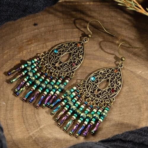 Vintage Beads Tassel Dangle Drop Earrings for Women 2019 Fashion Engagement Wedding Party Earrings Hanging Jewelry Accessories