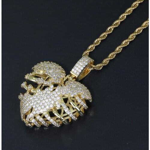 Hip Hop Jewelry Fashion Hip Hop Iced Out Broken Lung Shape Pendant Necklaces Zircon High Quality Funny Necklace Charm Gifts