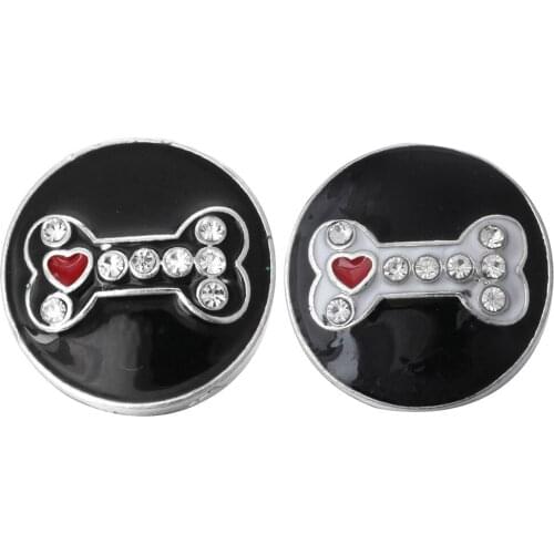 5pcs/lot New Snap Jewelry Black Rhinestone Oil Painting Bone 18mm Snap Button Fit Metal Snap Button Bracelet Interchangeable Jew