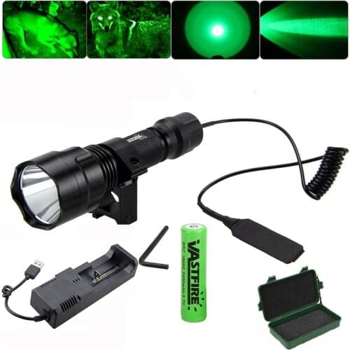 Green Q5 LED Flashlight Hunting Torch light with 25 MM Rifle Mount +Remote Pressure Switch+Battery+Charger