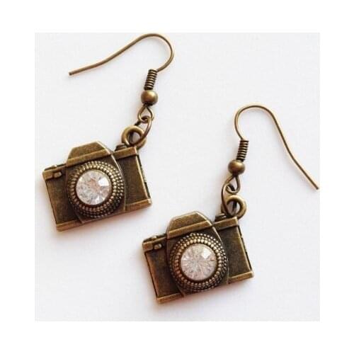 Antique Bronze Vintage Color Camera Charm Drop Earring Dangle Earrings For Women Party Creativity Gift