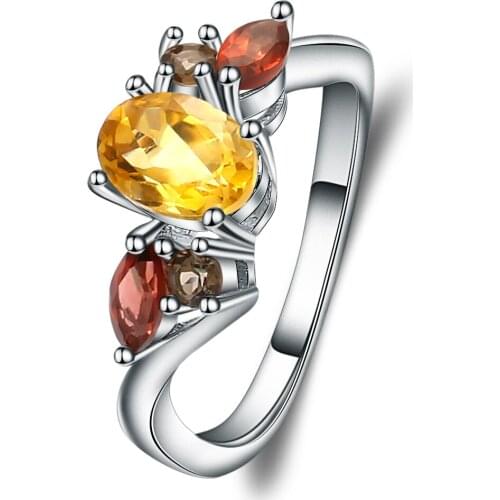 Gems Ballet 0.82Ct Natural Citrine Garnet Smoky Quartz Gemstone Ring For Women Wedding Ring 925 Sterling Silver Fine Jewelry