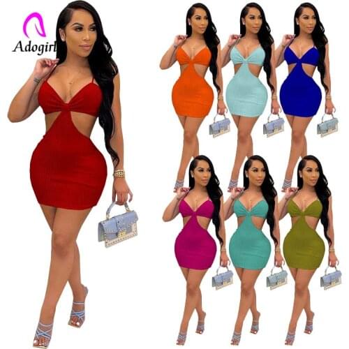 Ribbed Knitted Women Spaghetti Straps Mini Dress Solid 2021 Summer Fashion Clothing Sexy Cut Out Sexy Club Party Skinny Vestidos