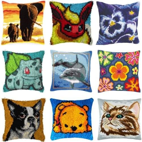 Animal Dog Carpet Embroidery Pillow Knoop Pakket Needlework Set Latch Hook Cushion Button Package Decor