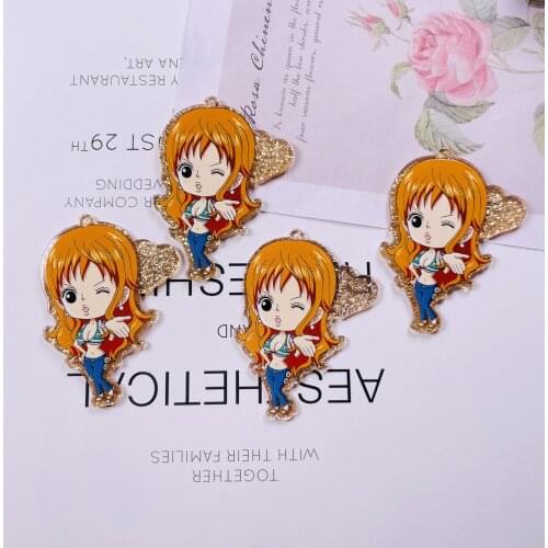 10pcs Gold dust Sea king Cartoon The girl acrylic jewelry key chain small pendant Diy