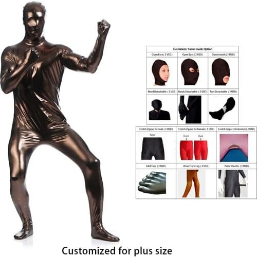 2021 free shipping bodysuit metallic Shiny Brown Mens Unitard Catsuits Metallic Footed Zipper Zentai Bodysuit can be Customized