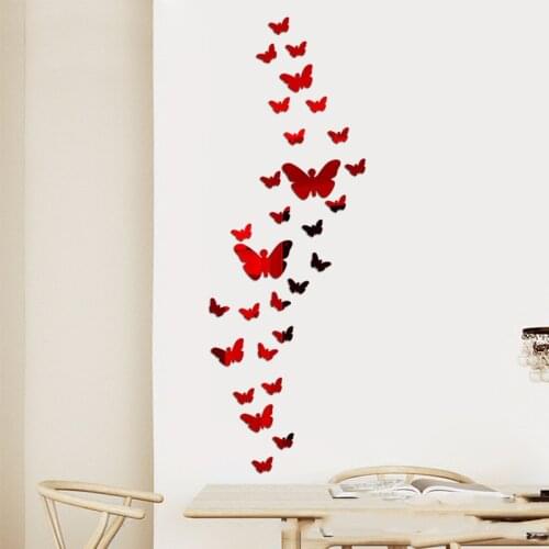 35Pcs/set Butterfly Mirror Wall Sticker 3D DIY TV Background Living Room Christmas Wall Decor Bedroom Bathroom Home Decoration
