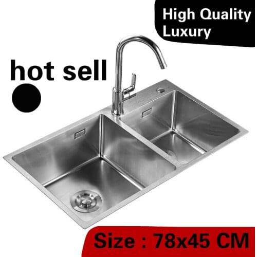 Free shipping Apartment luxury wash vegetables kitchen manual sink double groove 304 stainless steel high quality 78x45 CM