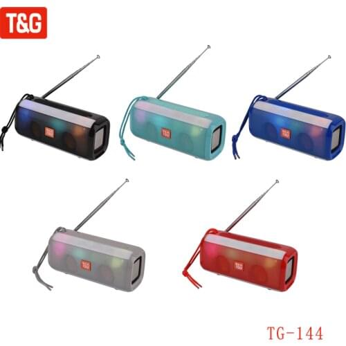 T&G TG144 Bluetooth Speaker Wireless Portable Loudspeaker FM Radio Adjustable Antenna Music Player LED Flash Light Speakers