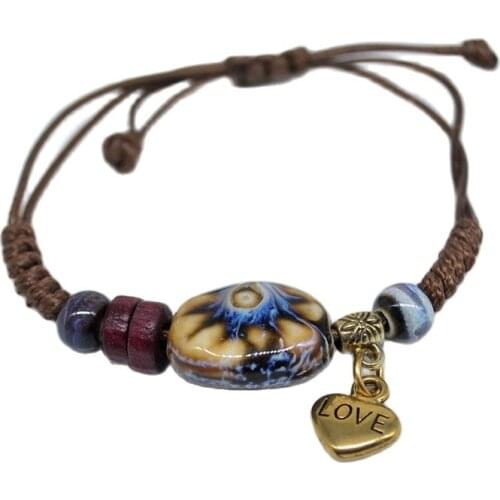 LOVE Elephant Charm Bracelet Ceramic Beads Rope Chain Girls Women Gift Fashion Jewelry