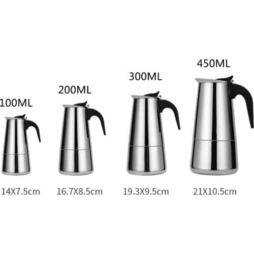 Stainless Steel Kettle Coffee Maker Coffee Brewer Kettle Pot Portable Espresso Moka Pot Pro Barista Pot 100ml/200ml/300ml/450ml