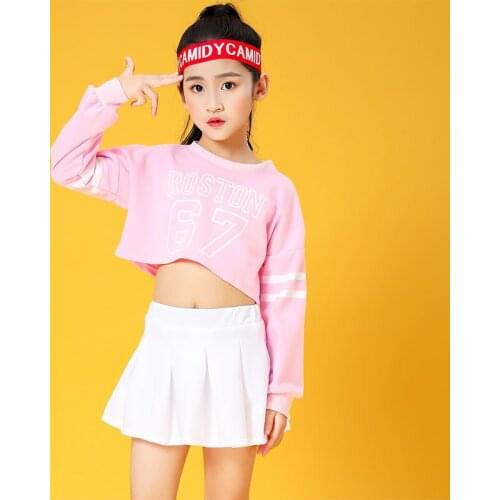 2021 Hip Hop Clothes Kids Ballroom Costumes Cute Pink Long Sleeve Suit Jazz Street Wear Childrens Day Hip Hop Costume 110-170cm