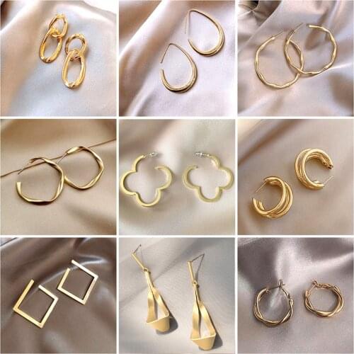 Geometric Metal Earrings, Exaggerated Golden large Circle Earrings, Womens Retro Pendant Earrings, Trendy Fashion Jewelry