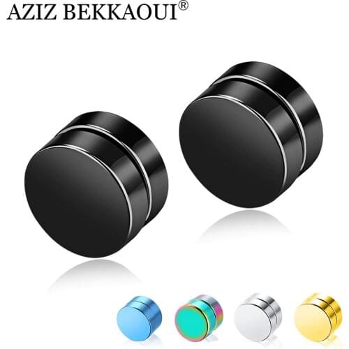 AZIZ BEKKAOUI Hot Sale Magnetic Stud Earrings Men Earring Stainless Steel Jewelry Round Male Magnet Multicolor Earrings Gift