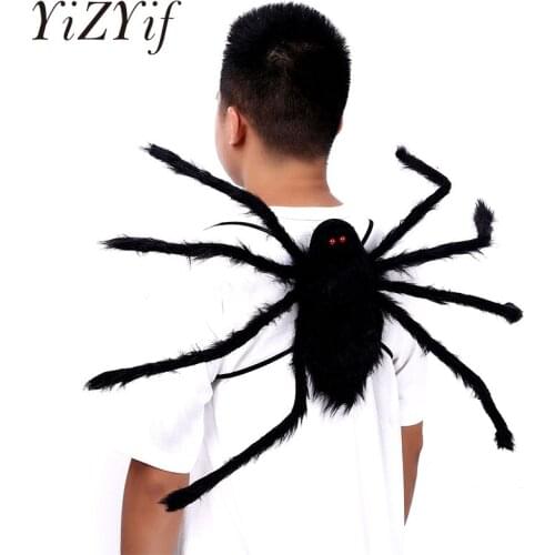 Halloween Spider Giant Artificial Spider with Elastic Straps Hairy Spider Haunted House Prank Props Halloween Party Decoration