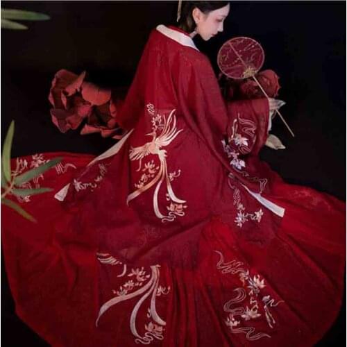 Chinese Traditional Embroidery Hanfu Women Female Cosplay Costume Fancy Dress Red Jacket Hanfu Dress For Women Large Size