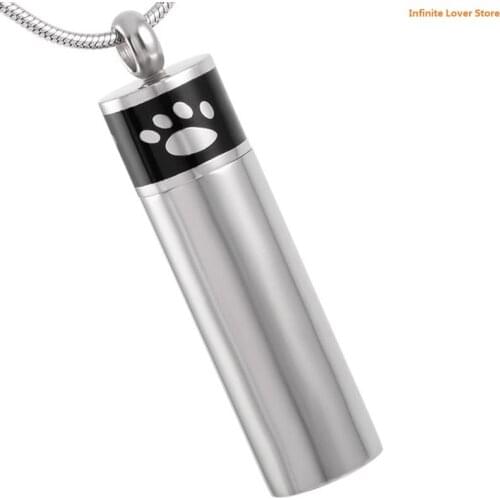 KLH8407-9 Dog Cat Stainless Steel Paw Print Engrave Cremation Ashes Necklace Cylinder Jewelry Urn With Snake Chain