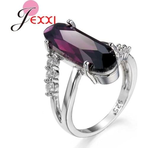 Statement Big Purple Stone 925 Sterling Silver Ring for Women Bijoux New Classic CZ Rings Fashion European Russian Jewelry