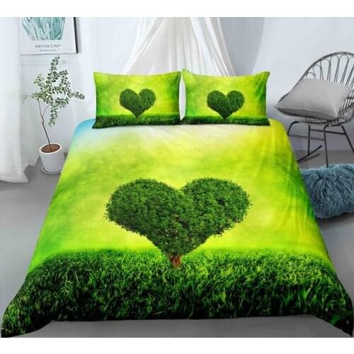 Green Love Tree Nature Plants Bedding Set 3D Printing Luxury Design 2/3pcs Bohemian Couple Lovers Bedclothes Duvet Cover Set